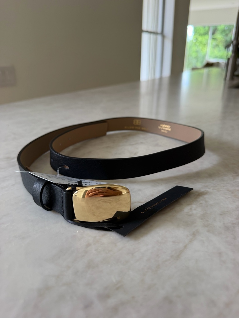 B low the belt Black Leather Belt with Polished Gold Plaque Buckle size XS